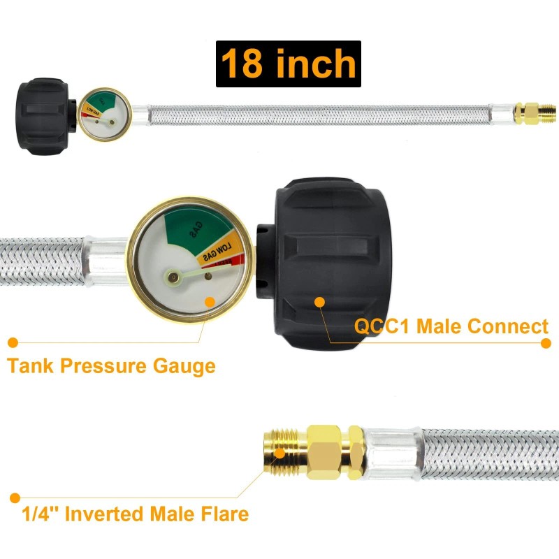 NQN 2 Packs RV Propane Hoses with Gauge,18 Inch Stainless