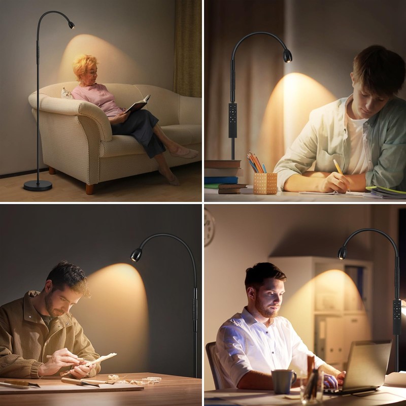 Powfloven Adjustable Gooseneck LED Beam Floor Lamp, Standing Reading Lamp