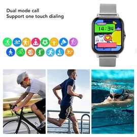 Smart Sports Watch, 1.69in Full Touch Screen Men's and Women's Smart Watch, IP68 Waterproof Bluetooth Fitness Watch for Android. (Silver)