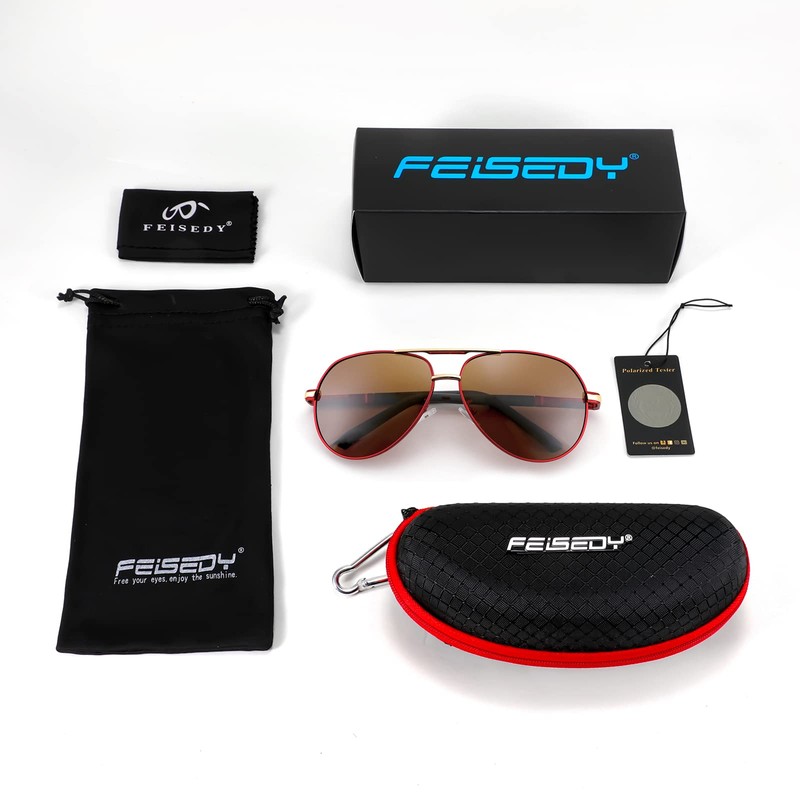FEISEDY B1052 Men's Sunglasses, Polarized Large, Teardrop, Classic Design, Metal