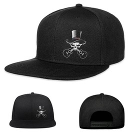 Skull Fitted Hats for Men Flat Brim Snapback Hat Black Mens Snap Back Hats Adjustable Cross Guitar Unisex Baseball Cap Sports Flat Bill Hats for Women