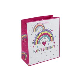 Eurowrap Rainbow Party Happy Birthday Occasion Girls Kids Gift Bag With Rainbow Gift Tag (Medium Bag Pink)