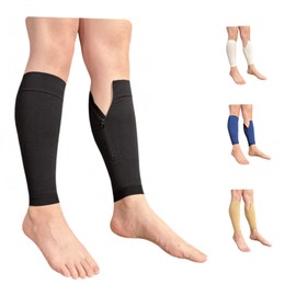 Ziperior Inside Leg 20-30 mmHg Compression Shin Calf No Foot Zipper Sleeves (Black, 2X-Large)