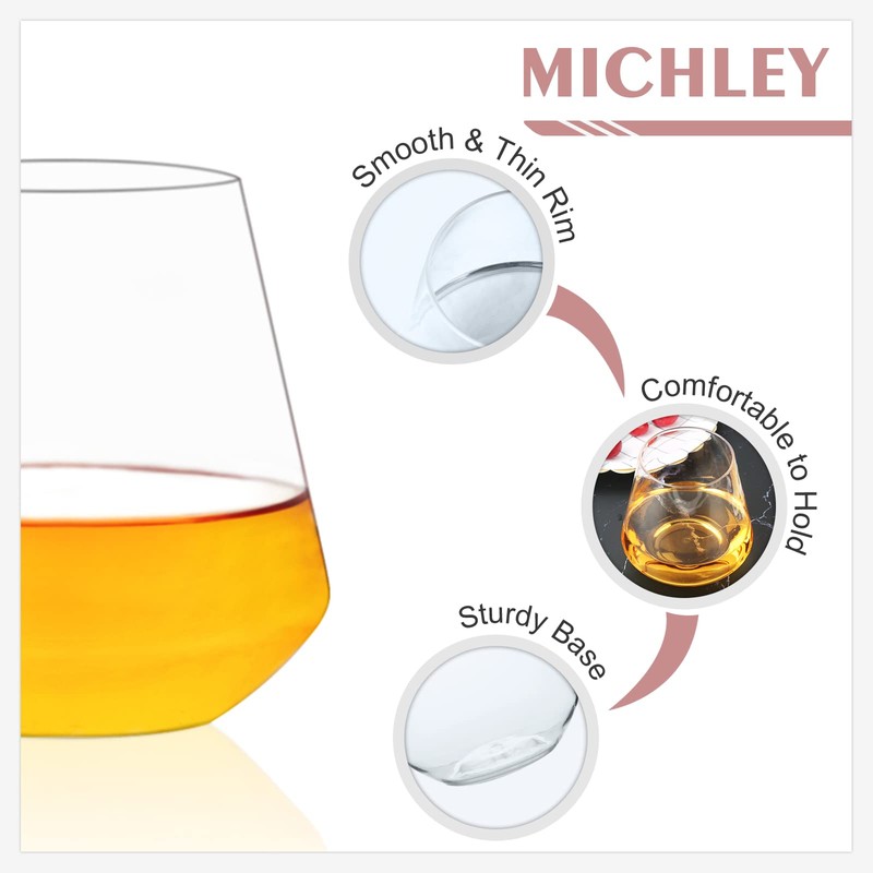 MICHLEY Large Stemless Wine Glasses Clear Tritan Plastic-Unbreakable Wine Cups