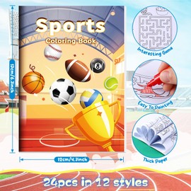 BenLouis 24 Pcs Sports Mini Coloring Books Football Basketball Soccer Baseball Birthday Party Favors Activity Books Bulk for Kids Boys Sports Themed Party Classroom Gifts Exchange Rewards Supplies