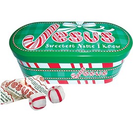 Scripture Candy, Jesus Sweetest Name I Know Christmas Tin with Soft Peppermint Candy, 4 Ounces