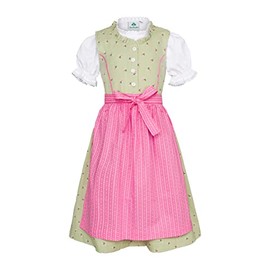 Isar-Trachten Children's Dirndl 3-Piece Dress Blouse Apron for Girls Oktoberfest Church Consecration Wedding Sunday Trip Pink/Green, Pink/Green, 74