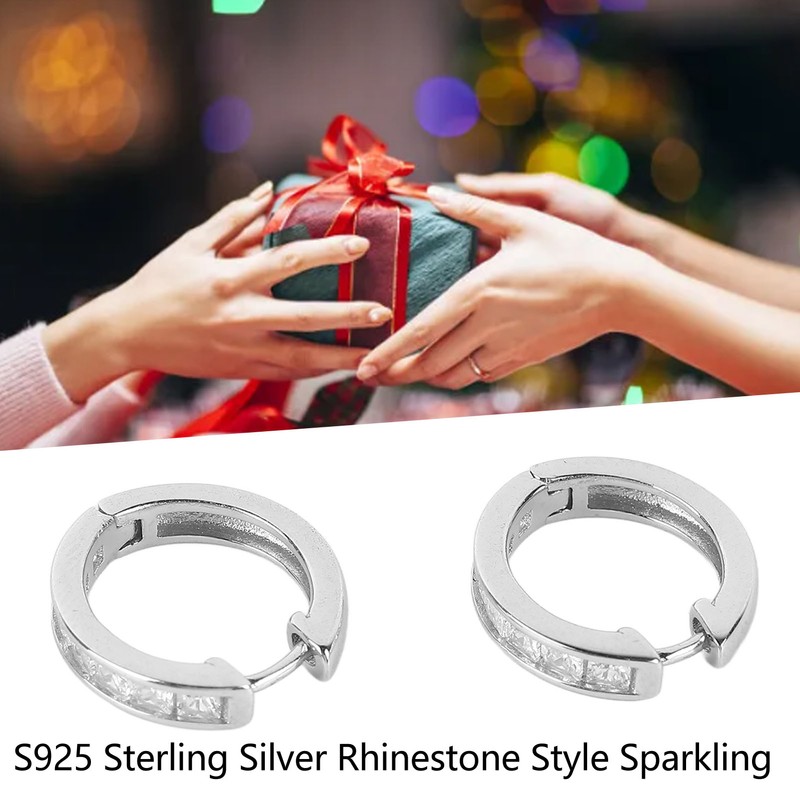 S925 Sterling Silver Ear Hoop Clip Rhinestone Style Clip Hoop