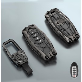 Aoocar Mech Style Heavy Metal Key fob Cover, Compatible with Nissan Altima Sentra Maxima Murano Rogue Armada Pathfinder 2006-2022, Zinc Alloy Key Case Protector (5 Buttons, 1 PCS)