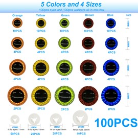 Nizdyzy 100pcs Safety Eyes 11mm-23mm Glitter Safety Eyes for Amigurumi Colored Plastic Safety Eyes with Washers for Crochet DIY Doll and Stuffed Animals Toy Making