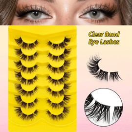 7 Paare Clear Band Falsche Wimpern Katzenauge, Cat-Eye Natürliche Künstliche Wimpern Extensions, Fox Eye Künstliche Cluster Wimpern Natürlich Look, Wiederverwendbar Leichte Faux Mink Wimpern(CZ-06)