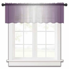 Pinroote Purple Ombre Sheer Valances for Windows, Modern Abstract Art Light Filtering Kitchen Curtains Valance, Purple White Gradient Chiffon Rod Pocket Curtains for Living Room/Bedroom/Cafe 54"x18"