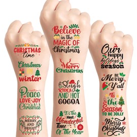 Merry Christmas Inspirational Temporary Tattoos - 16 Sheets 224 Pcs Christmas Inspired Words Bless Saying Holiday Letter Greeting Themed Stickers for Women Adults Xmas Party Decorations Favors