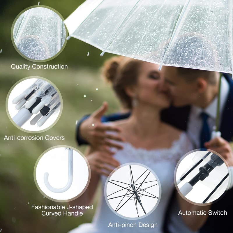 10 Pack Clear Wedding Umbrellas Auto Open Windproof Clear Umbrella