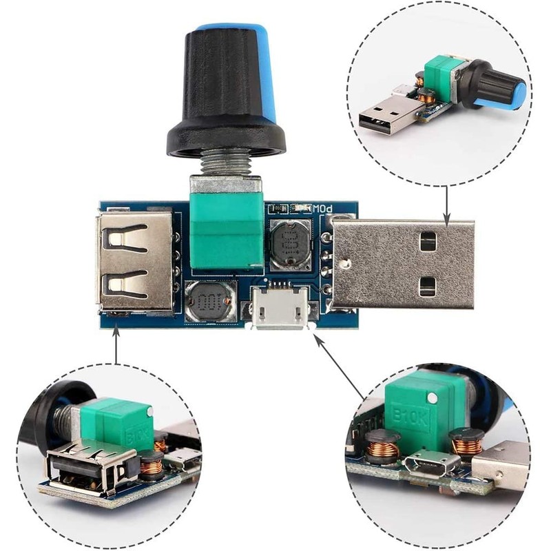 RUNCCI-YUN 3Pcs USB Fan Speed Controller, DC 5V Stepless Mini