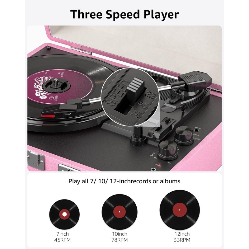 Silwisun Bluetooth in/Out Record Player with Speakers Turntable