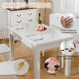 Transparent Tablecloth 0.13 mm PVC Waterproof Tablecloths Transparent Washable Crystal Clear Film Outdoor Table Protector Greaseproof Tablecloth for Dining Tables, Coffee Tables, Desks 140 x 220 cm