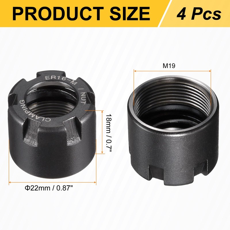sourcing map 4pcs Clamping ER16M(M19) Collet Clamping Nuts for CNC