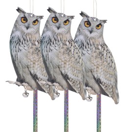 Lifreer Owl Decoy to Scare Birds Away, 3PCS Bird Scare Device Reflective Hanging Bird Decoration Effective Bird Control Device to Keep Birds Pigeon Woodpecker Away from Patio Garden