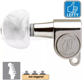 Hipshot NEW Hipshot Mini Tuners Set 6-In-Line Non-Staggered PEARL Buttons LEFTY - NICKEL