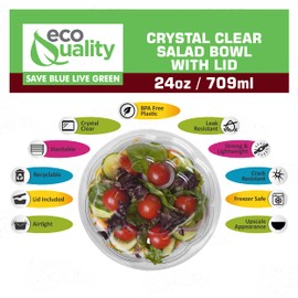 24oz Clear Disposable Salad Bowls with Lids (100 Pack) - Clear Plastic Disposable Salad Containers for Lunch To-Go, Salads, Fruits, Airtight, Leak Proof, Fresh, Meal Prep | Rose Bowl Container (24oz)