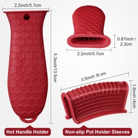 8 Pieces Silicone Hot Handle Holder Non Slip Pot Handle Covers Sleeve Heat Resistant Cast Iron Handle Cover Cookware Handle for Cast Iron Skillet Pan (Black, Red)