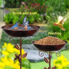 27 Inch Metal Bird Bath for Outdoors,Freestanding 13" Dia Birdbaths Bowl Outside, Bird Feeder Bowl with Stable Stake, Detachable Garden Decor Birdfeeder for Garden Yard Lawn