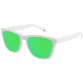 X-Cruze X0 Unisex Nerd Sunglasses, Polarised Retro Vintage Style, Set of 3 or Individual - Frame: White Matt Lenses: Green Mirrored