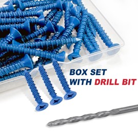 FVSCM 1/4" x 1-3/4" Concrete Screw Anchor,Phillips/Square Flat Head, Drill & Driver Bits Included, for Concrete, Block & Brick(36pcs/Box)