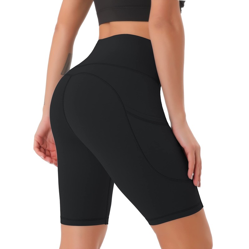 Persit Women's Short Leggings, Opaque Cycling Shorts with Pockets, black