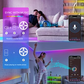 BUIESTUR LED Light Strip for Bedroom 65.5 FT, Music syncing, Smart RGB Color Changing Light Strip with Remote and app Control for Living Room Kitchen Family Party Room Decor