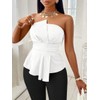 SISKIN Tube Top, Slimming Solid Ruched Asymmetrical Peplum Hem Off