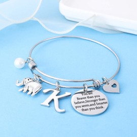 Nimteve Initial Charm Bracelets for Women Elephant Charm Bracelet Gifts for Women Inspirational Bangle Bracelets 26 Letters Alphabet Initial Bracelets Heart Birthday Jewelry Presents (K)