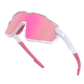 FEISEDY Teenagers Children's Sports Glasses Polarised 6-15 Years Cycling Glasses UV400 Protection Sports Sunglasses for Boys Girls B0190, Pink Mirrored Lenses & White Frame, Unit size