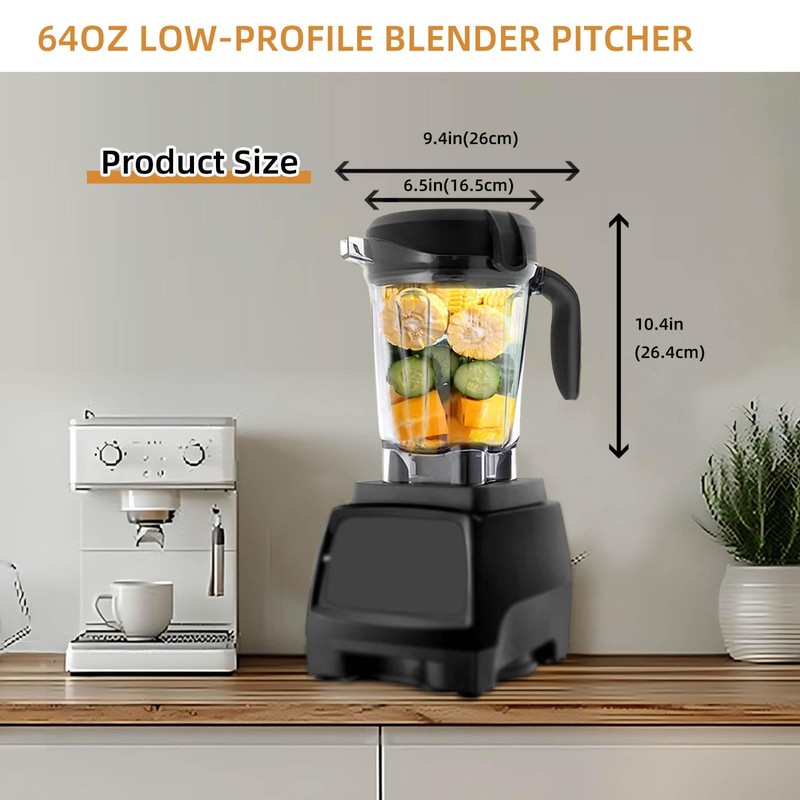 Blender Pitcher 64 oz Low-Profile Container, Compatible with 5200, 750,