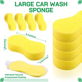 Vesici 48 Pack Bulk Large Sponges for Washing Cars Giant Household Car Sponge Non Scratch Car Cleaning Supplies for Car Boat Kayak Kitchen with Single Vacuum Compressed Packing (Bright Yellow)