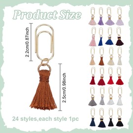 PLIGREAT 24 Stück Legierung Büroklammern mit Baumwolle Quaste Charm Lesezeichen Gemischte Papierklammern für die Dokumentenorganisation Sammelalben Notizbücher Büro Schulbedarf