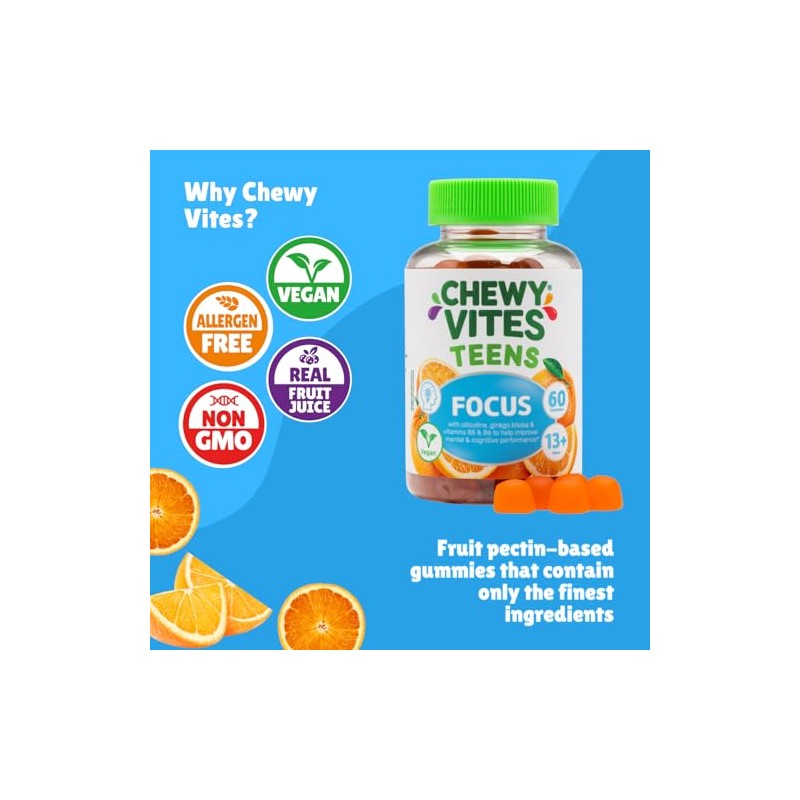 Chewy Vites Teens Focus Gummies with Citicoline & Ginkgo Biloba,