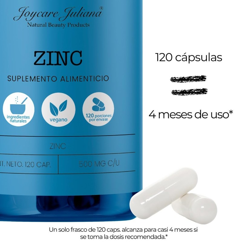 Zinc 120 Suplemento alimenticio, 120 cápsulas vegetales