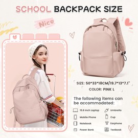 HYC00 School Backpack Womens, Causal Travel School Bags 15.6 Inch Laptop Backpack for Teenage Girls Lightweight Rucksack Water Resistant Bookbag College Boys Men Work Daypack,Pink L