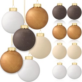 Relaxgiant 24 Pcs Brown Neutral Matte Textured Christmas Ball Ornaments 1.7 Inch Modern Rustic Ceramic Christmas Ball Boho Chic Neutral Xmas Ornaments for Tree Party Decor