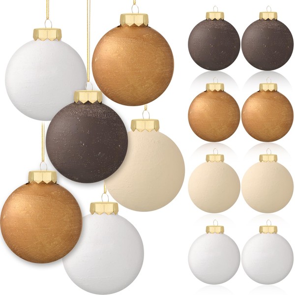 Relaxgiant 24 Pcs Brown Neutral Matte Textured Christmas Ball Ornaments