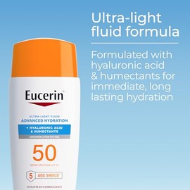 Eucerin Sun Advanced Hydration Ultra-Lightweight Face Sunscreen SPF 50 with Hyaluronic Acid & Humectants, Hydrating Sunscreen for Face, Non Comedogeni