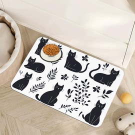 Cute Black Flower Dog Cat Food Mat,Absorbent Pet Feeding Mat with Rubber Backing,Non-Slip Water Bowl Placemat,Indoor Pet Accessories Supplies 12"x20"