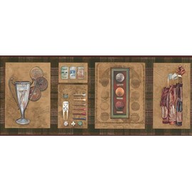 CONCORD WALLCOVERINGS ™ Classic Wallpaper Border Featuring Country Golf Club Cards Book, Colors Brown Beige, Size 6.75 Inches by 15 Feet LL65152B