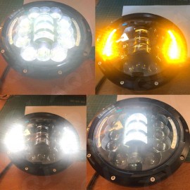 AQJ For Peterbilt 379 359 Truck 7" Inch Round Headlights Hi-Low Beam/DRL Turn Pair