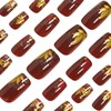 Fall Press on Nails Square Medium Length Red Brown Fake