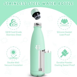 HoneyHolly Stainless Steel Water Bottle, 500 ml, BPA-Free, Thermos Flask, 18/8 Stainless Steel, Children's Water Bottle, Double-Walled Vacuum Insulated, Thermos Flask for School, Outdoor, Camping,