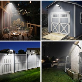 Aqonsie 56LED Remote Solar Flood Light, Outside Security Motion Sensor Lights with Remote, 3 Lighting Modes with Remote for Backyard Gutter Garage Shed 2 Pack