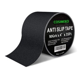 COSIMIXO 4" x 35Ft Heavy Duty Anti Slip Tape,Best 80grit Friction,Grip,Abrasive for Stairs Outdoor/Indoor Waterproof Grip Tape Safety Non Skid Tread Staircases Anti-Slip Traction Tape Black